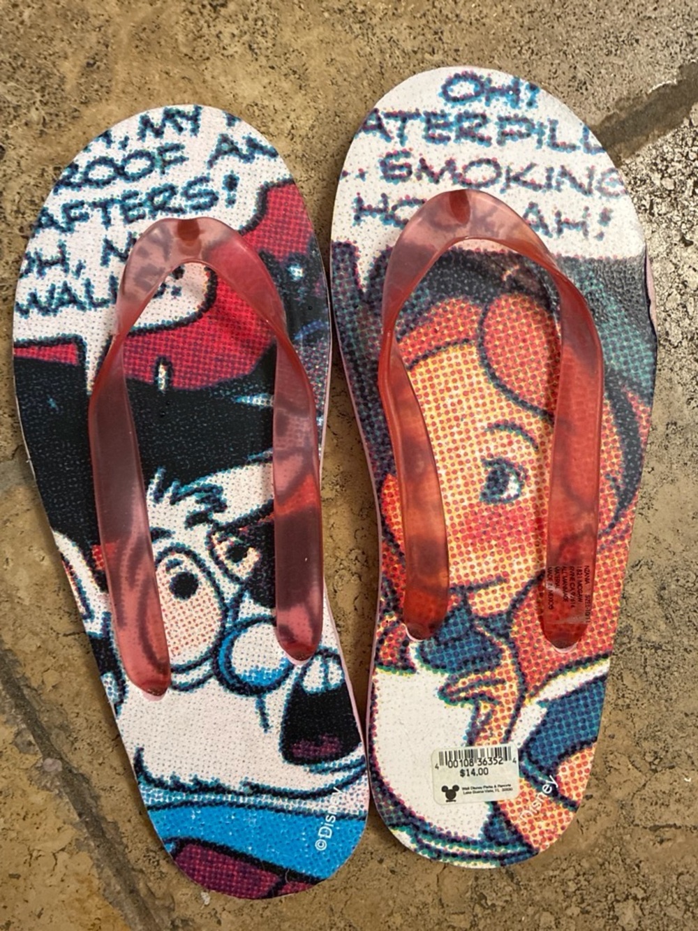 Walt Disney parks Alice in wonderland flip flops